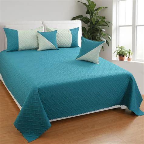 firozi colour UR (Ultrasonic Reversible) 5PC Premium Quilted Bedspread ...