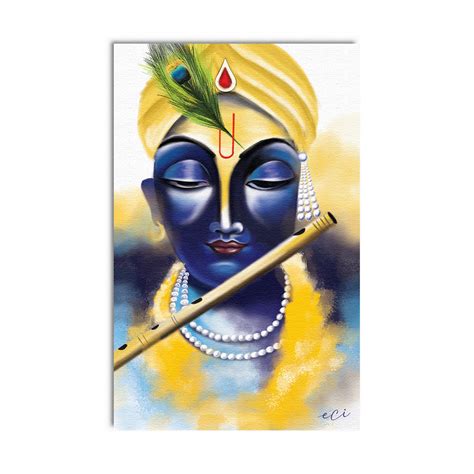 Lord Krishna Playing Flute Original Design Canvas Printed Wall Painting ...