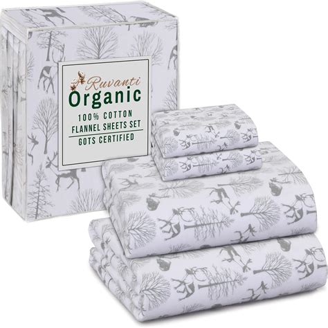 RUVANTI Organic Flannel Sheets Full Size - 100% Cotton Double Brushed ...