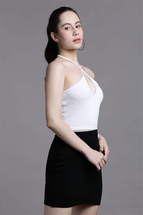 WHITE CRISS CROSS HALTER NECK TOP – K&M