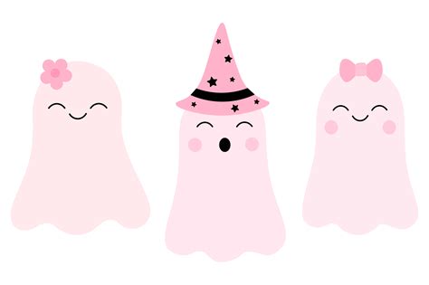 A charming clipart image featuring three adorable pink ghosts with ...