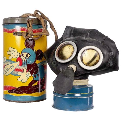 Rare WWII Mickey Mouse Gas Mask and Tin For Sale at 1stDibs | mickey ...