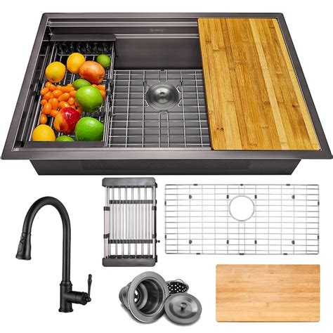 AKDY Undermount 32-in x 18-in Gunmetal Matte Black Stainless Steel ...