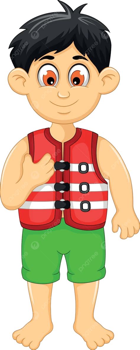 Cute Boy Cartoon Wearing Life Jacket Life Saver Cutout Isolated Vector, Life Saver, Cutout ...