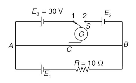In the circuit shown in figure AB is a uniform wire of length `L = 5m ...