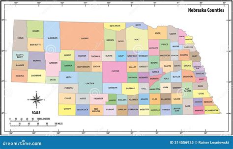 Nebraska State Outline Administrative and Political Map in Color Stock ...