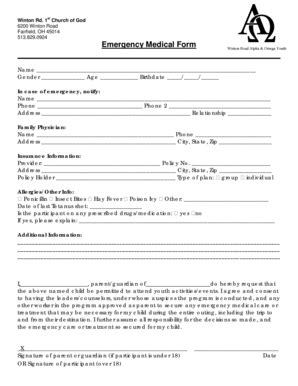 Fillable Online Emergency Medical Form - Webs Fax Email Print - pdfFiller