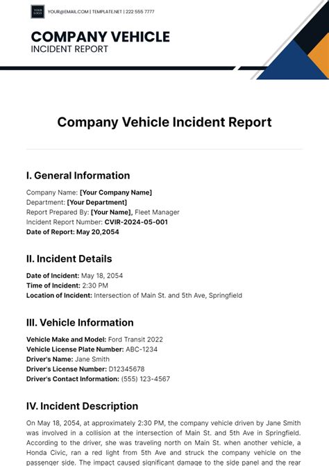 Free Company Vehicle Incident Report Template to Edit Online