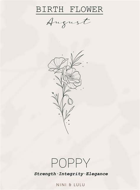 Poppy Tattoo Design: August Birth Flower Fine Line Art (digital ...