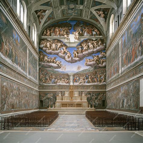 A depiction of the interior of the Sistine Chapel with Michelangelos ...