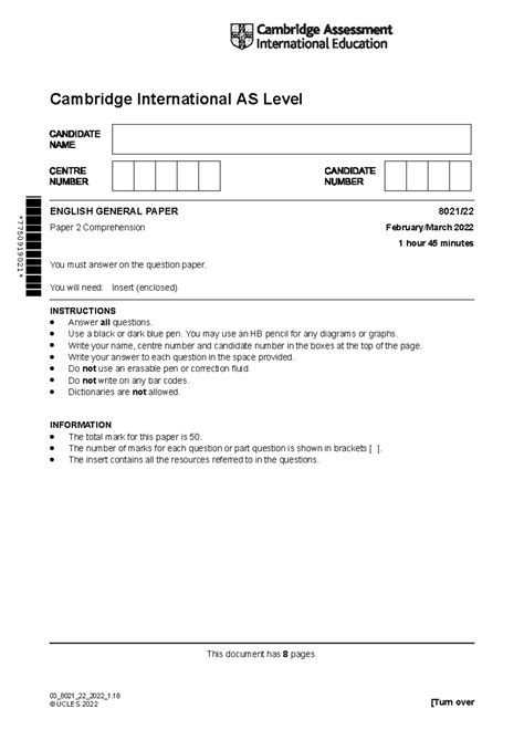 Cambridge International AS Level 8021/22 General Paper Paper 2 ...