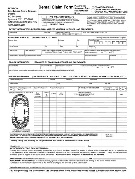 ASONET Dental Claim Form - Fill Online, Printable, Fillable, Blank ...