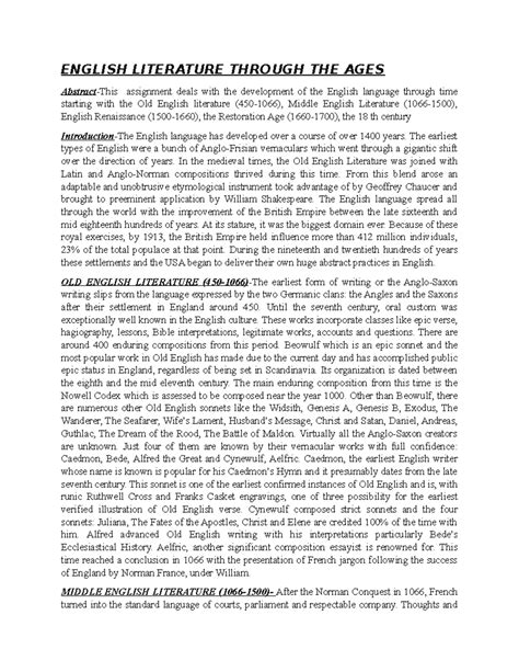 English Literature Through THE AGES - ENGLISH LITERATURE THROUGH THE ...