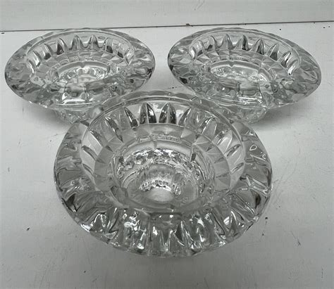 SET OF 3 VINTAGE Three Lead CRYSTAL CANDLE HOLDERS Glass Pillar Art ...
