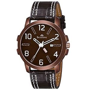 SWISSTONE G200-BRWN Brown Leather Strap Analog Wrist Watch for Men ...