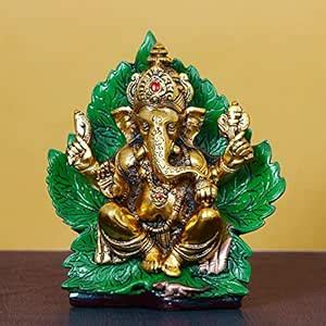 Buy eCraftIndia Golden Sitting Lord Ganesha on Green Throne Metal ...