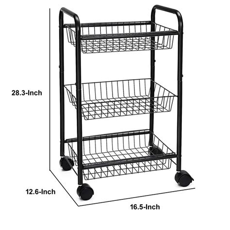 Benzara Black Metal Base with Mesh Metal Top Rolling Kitchen Cart (12.6 ...