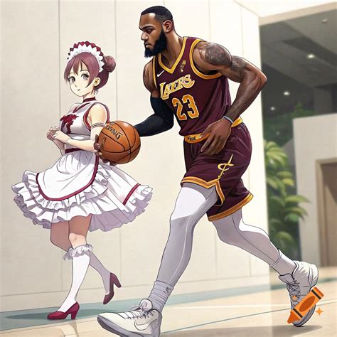 LeBron James with anime girl legs in a maid outfit on Craiyon
