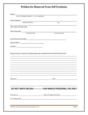 Petition For Removal From Self Exclusion - Nmgcborg - Fill and Sign ...