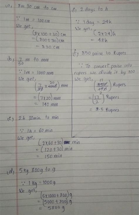 6. (a) (c) (e) Convert the following as directed : 8 m 30 cm into ...