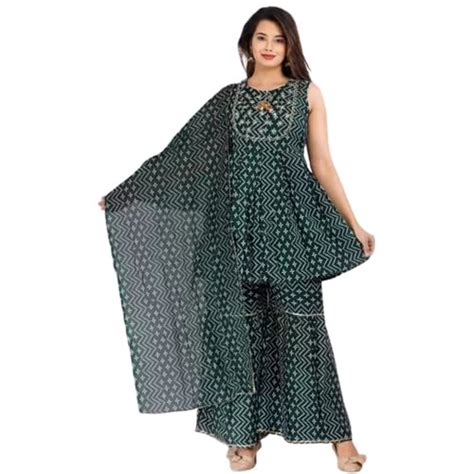 Buy NEW STYLISH Green Bandhani Print Kurta & Sharara with Dupatta Set a ...