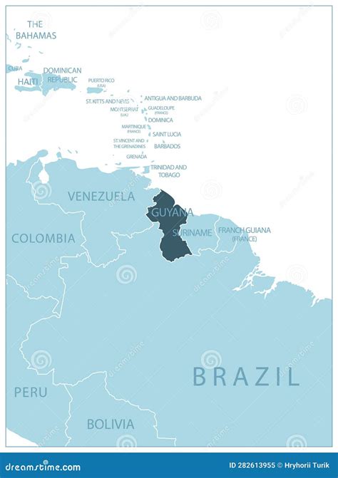 Guyana Blue Low Poly Map With Capital Georgetown Cartoon Vector | CartoonDealer.com #136438125