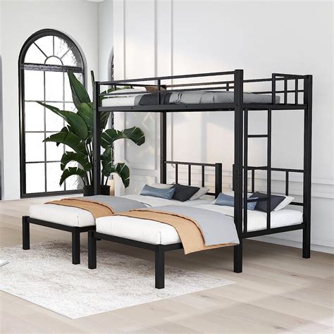 Metal Triple Bunk Bed for 3, Twin over Twin&Twin Size Bunk Bed with ...