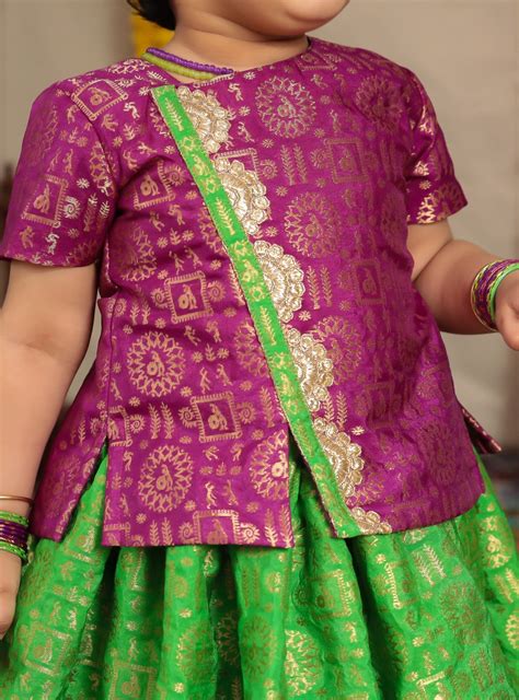 Parrot green brocade parkar with golden border and purple highlight te ...
