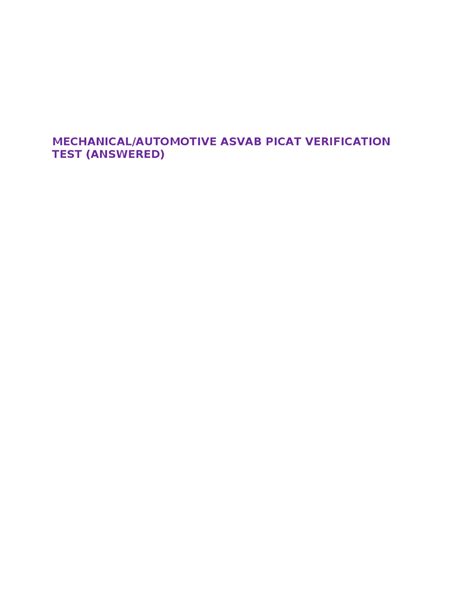 MECHANICAL/AUTOMOTIVE ASVAB PICAT VERIFICATION TEST (ANSWERED) | Exams ...