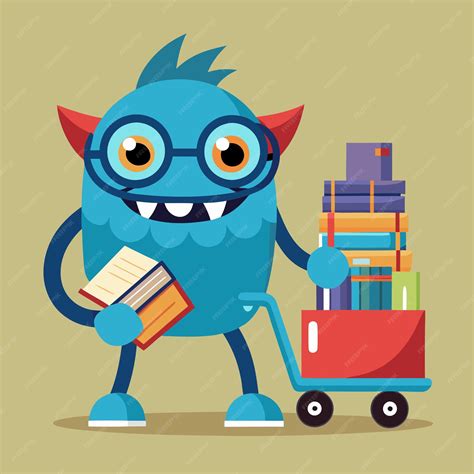 Monster Holding Trolley of Books and Wearing Glasses Vector Cartoon Illustration | Premium AI ...