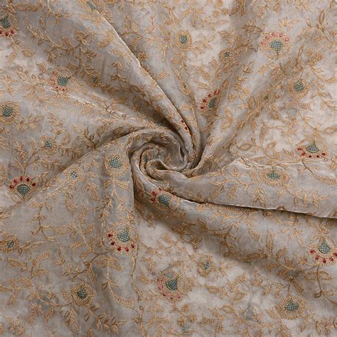 Powder White Tissue Organza Embroidered Fabric| FabricbySinghanai's