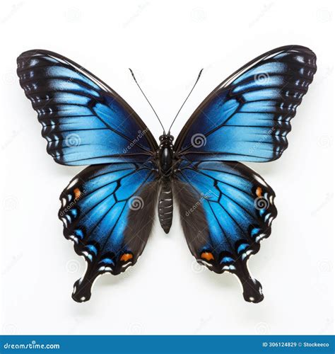 Realist Lifelike Blue and Black Butterfly on White Background Stock ...