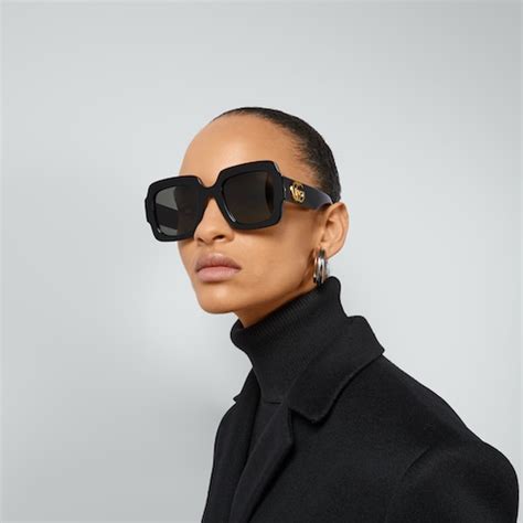 Square-frame Double G sunglasses in black acetate | GUCCI® US