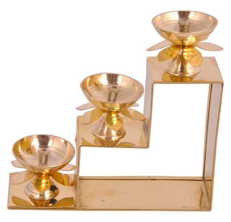 100% Pure Brass Diya for Puja Temaple Decoration, Lotus Shape Pillar S ...