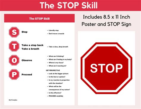 STOP Skill Poster Coping Skill Etsy De - DBT Worksheets