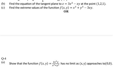 (b) Find the equation of the tangent plane to z = 3 x ^ { 2 } - x y at th..