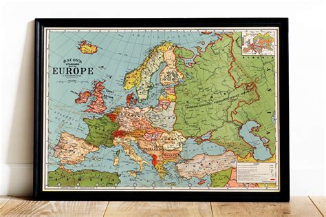 Map of Europe Poster, Bacon's Standard Map of Europe (1830–1922), High Resolution Vintage Map ...