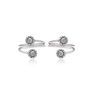 Abhooshan pair of Front Open Flower Oxidised Toe Rings Bichiya pure 925 ...