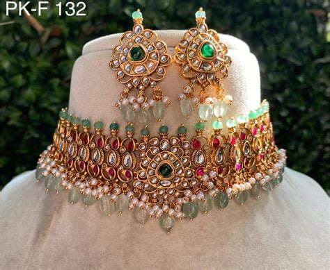 Mint Green Jadau Kundan Choker Necklace - Heritage Jewels – Zevar