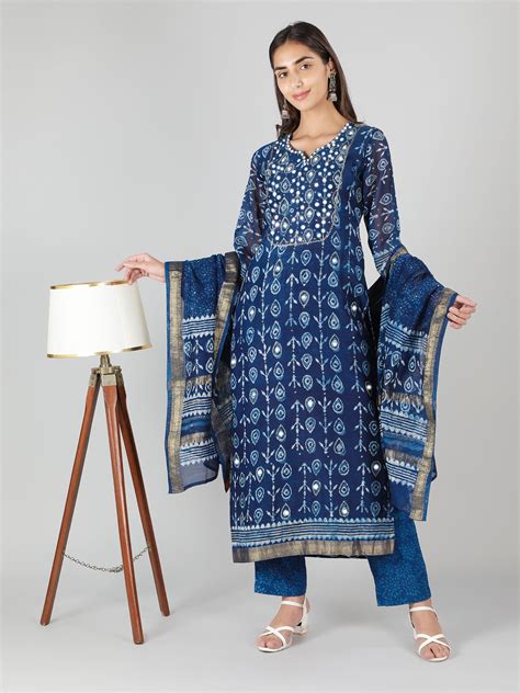 Indigo Blue With White Dew Drop Print – Sheeshakari