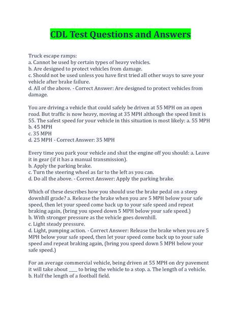 CDL Test Questions and Answers 2022 With Complete top Solution Rated A ...