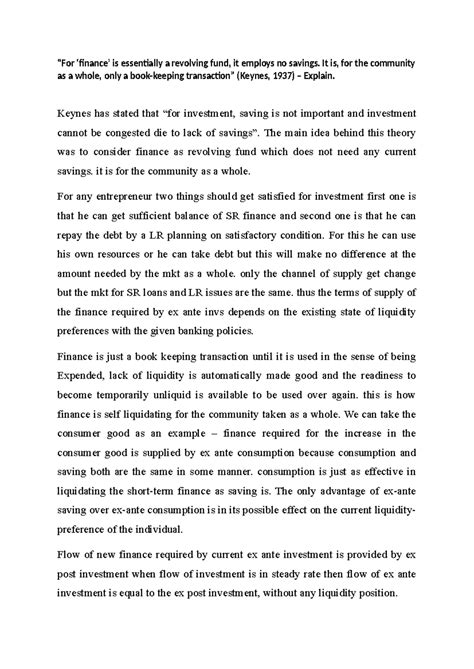 Ex ante write - Summary Economics - “For ‘finance’ is essentially a ...