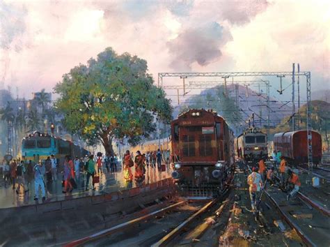 "Busy Platform": Brown Acrylic Painting by Bijay Biswaal | ArtZolo.com