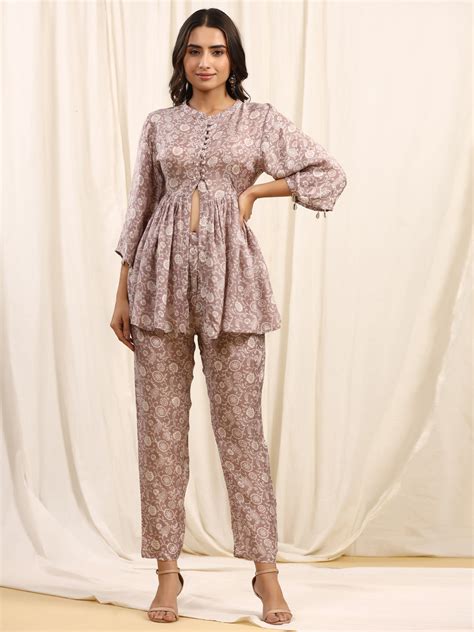 Flared Style Silk Fabric Grey Color Top With Trouser – Trendphoria