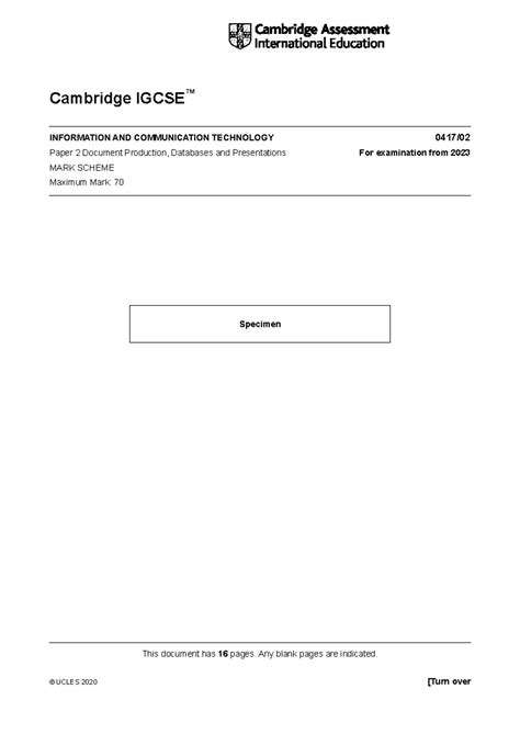 Cambridge IGCSE Grade 9 ICT Summative Assessment II Paper 2 - Studocu