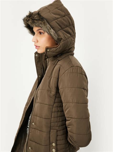 Buy Women Quilted Puffer Jacket with Fur Trim Hood Online at just Rs ...