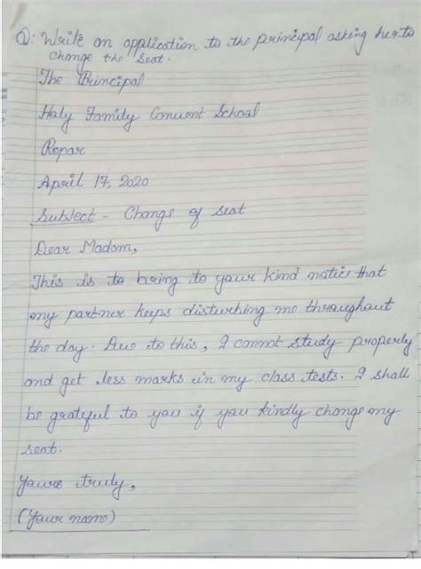 Write a letter to your class teacher to change your seat in the class ...