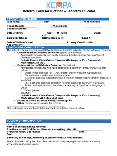 Referral Form for Dietitian & Diabetes Educator - Blank Fillable ...