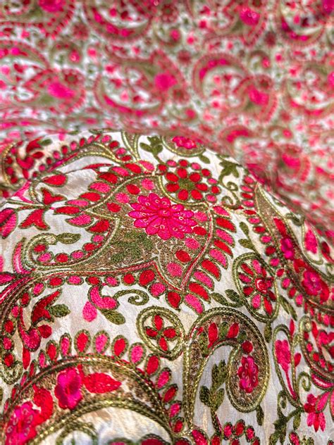 Pure Zari Tissue Kashmiri Aari Work Embroidery 44 inch width Multi Col ...