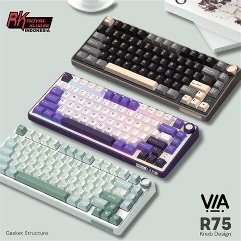 Promo Royal Kludge RK R75 RGB Knob 75% Gasket Mechanical Keyboard ...